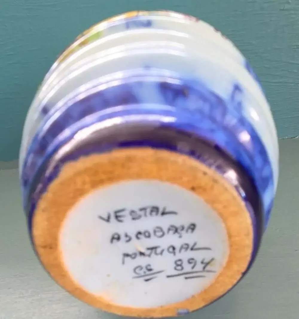 Vestal Alcobaca Portugal Hand Painted Floral Ceramic Pottery Vase